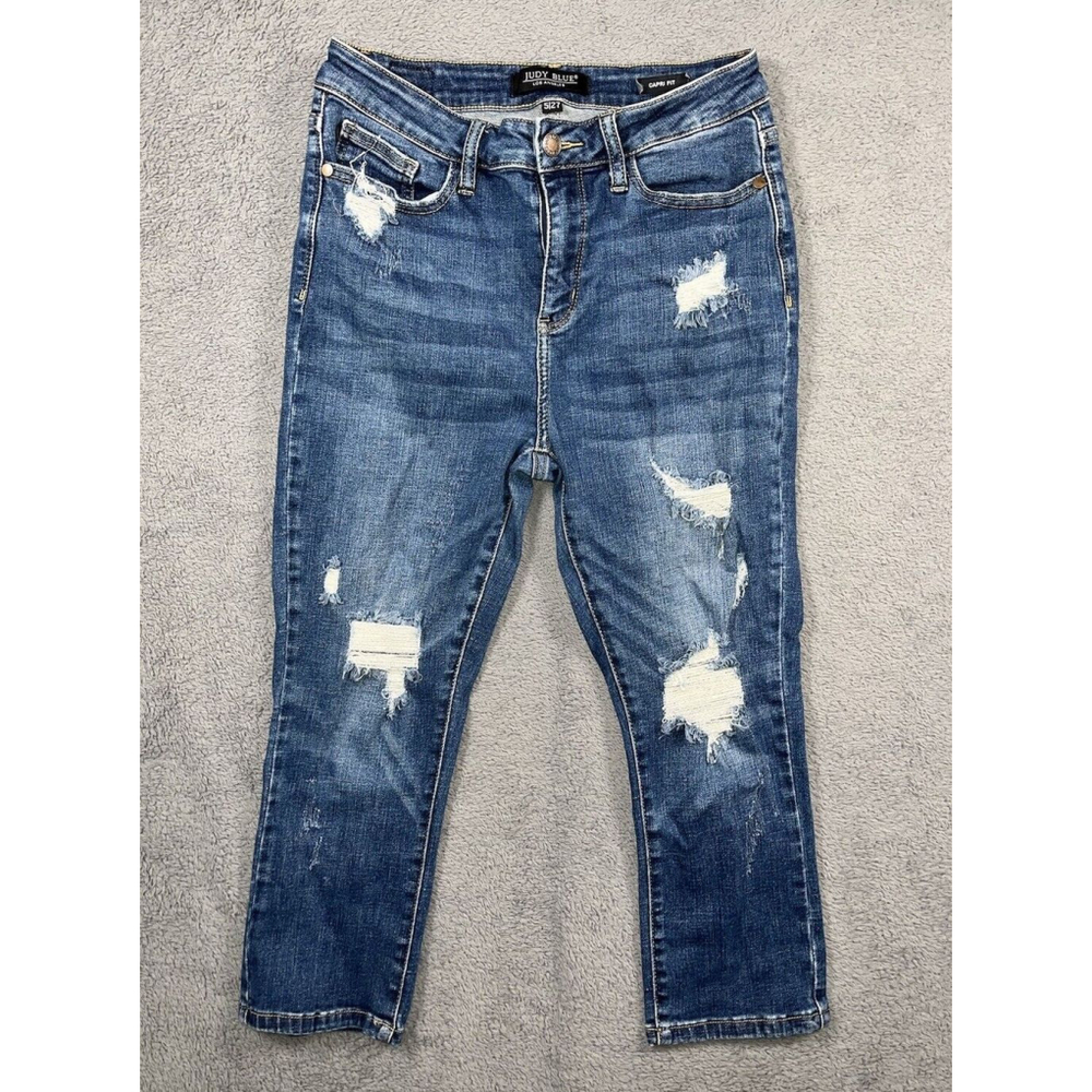 Judy Blue Womens Capri Jeans Size 5 / 27 Stretch Distressed Style JB88211 Casual